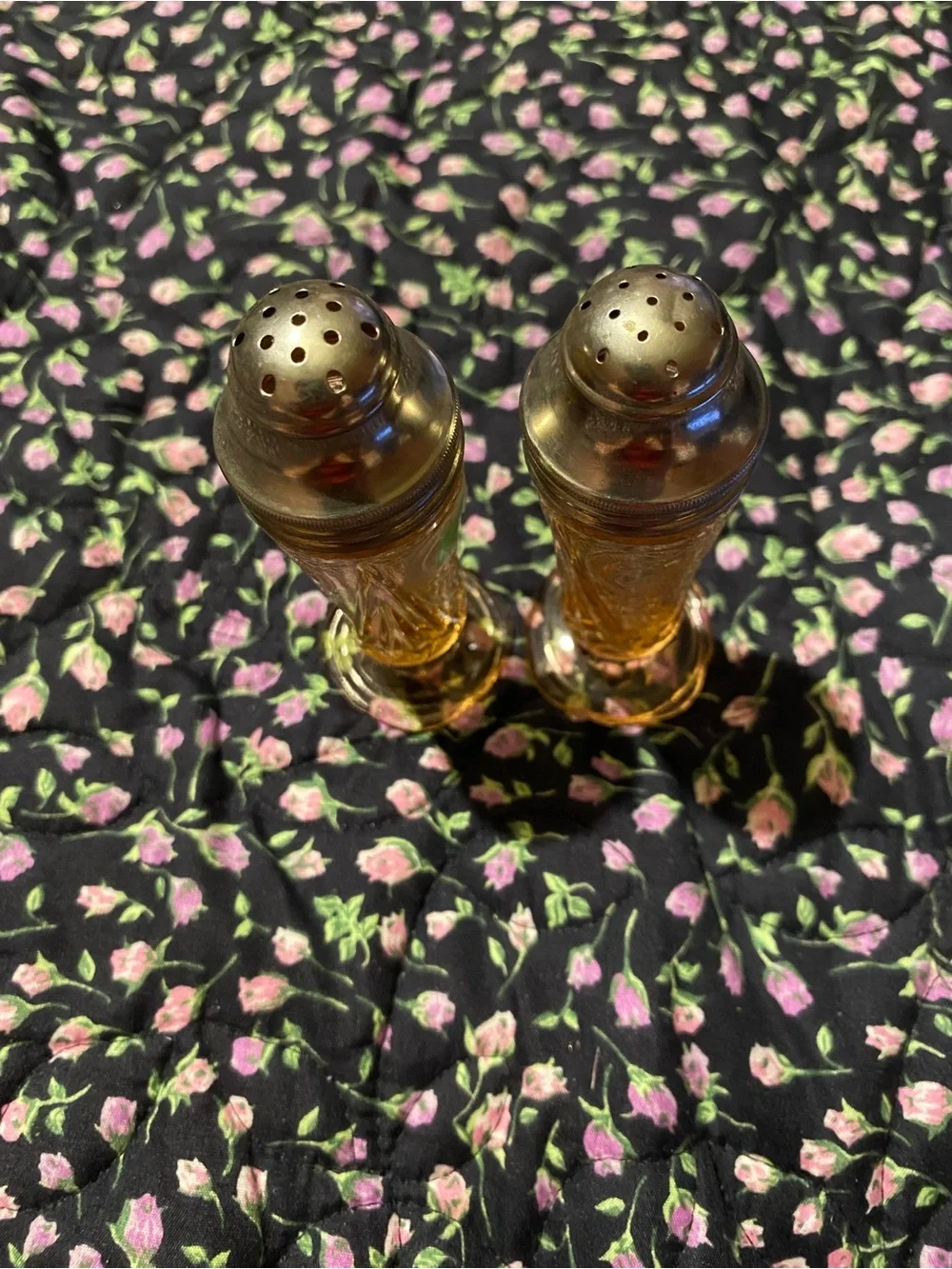 Amber Glass Salt and Pepper Shakers with Silver-Tone Tops